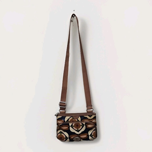 Key-Per Fossil Coated Canvas Crossbody Bag Floral Logo Lock Key Purse - Picture 4 of 8
